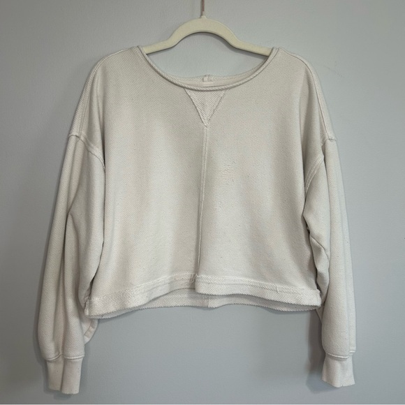 Aerie Cream Ivory Beach Party Cropped Crewneck Sweatshirt Women’s Size Medium - Picture 2 of 5